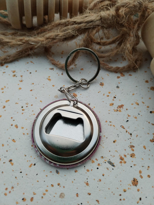 Porte clés décapsuleur 44mm - Papier japonais - Floral blanc et doré, fond violet