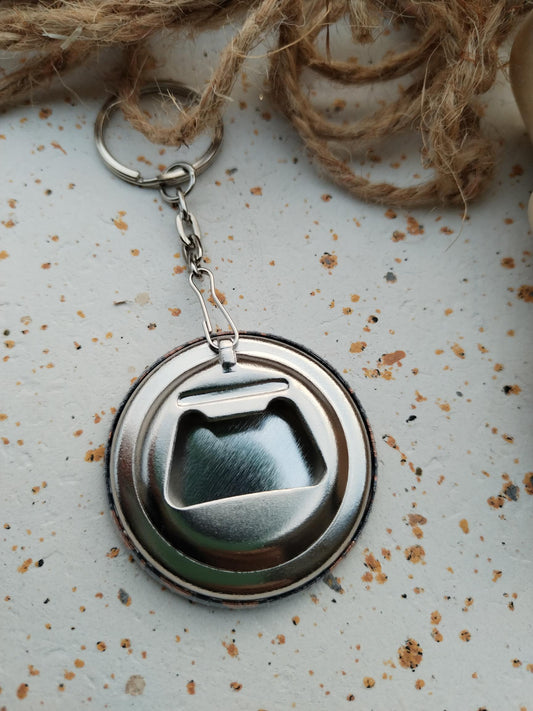 Porte clés décapsuleur 44mm - Papier japonais - Graphique doré, fond bleu marine