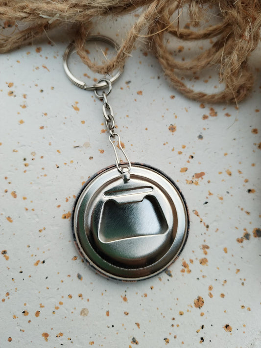 Porte clés décapsuleur 44mm - Papier japonais - Feuilles bronze, fond noir