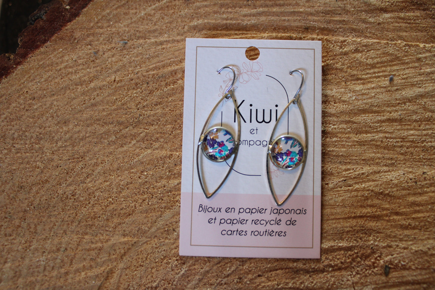 Boucles d'oreilles oeil cabochon 12mm - Métal Argenté - Fleurs automnales