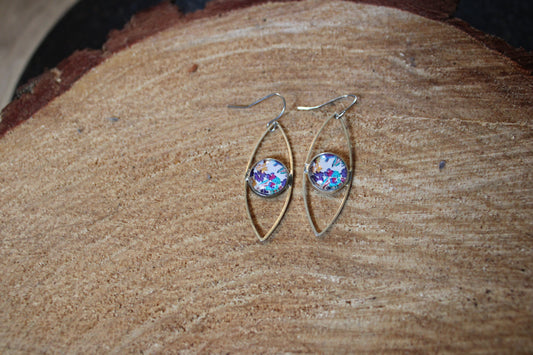 Boucles d'oreilles oeil cabochon 12mm - Métal Argenté - Fleurs automnales