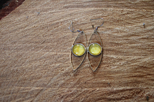 Boucles d'oreilles oeil cabochon 12mm - Métal Argenté - Papier japonais jaune nacré
