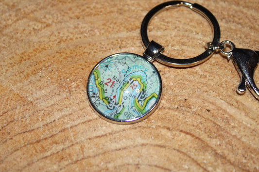 Porte-clefs cabochon 25mm - Recyclage carte routière - Nohan (08 - Ardennes)