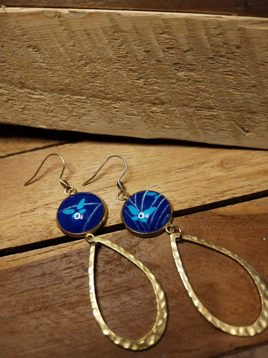 Boucle d'oreille acier doré papier papillon