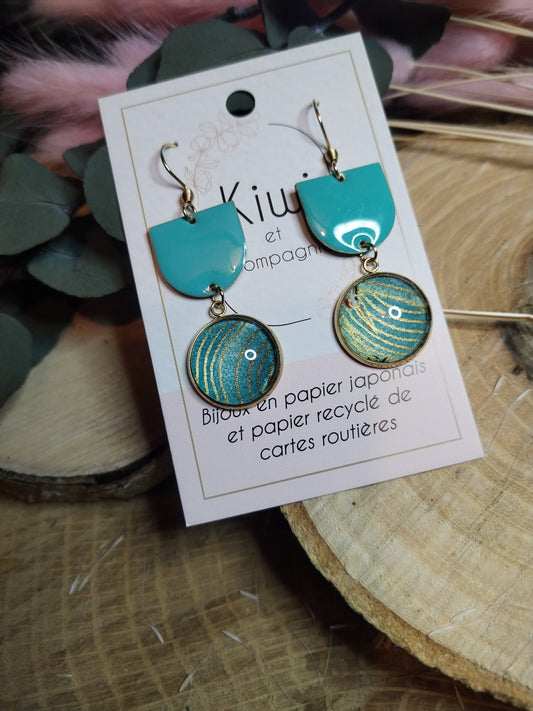 Boucles d'oreille verte sequin emaillé