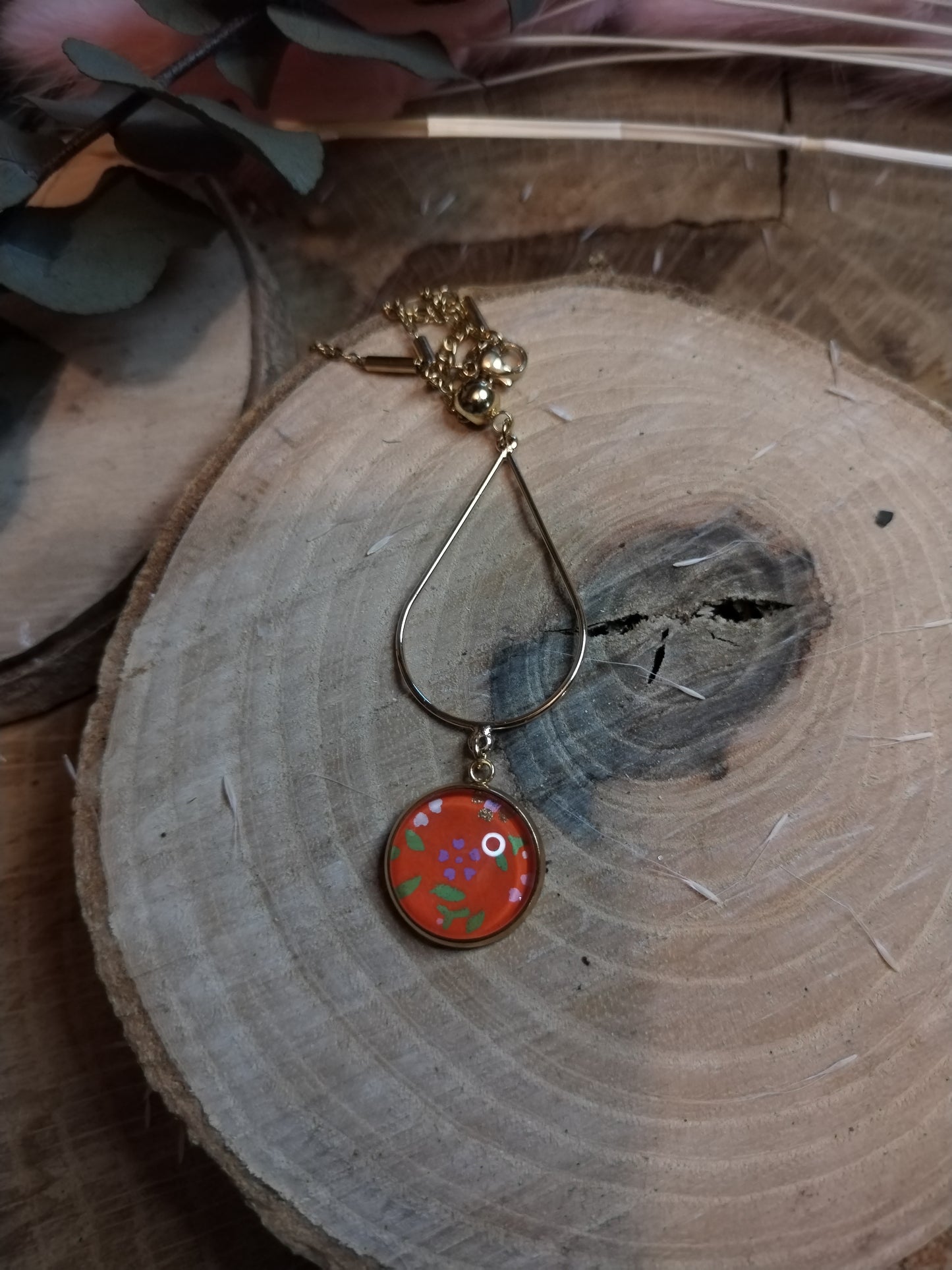Collier acier doré -orange