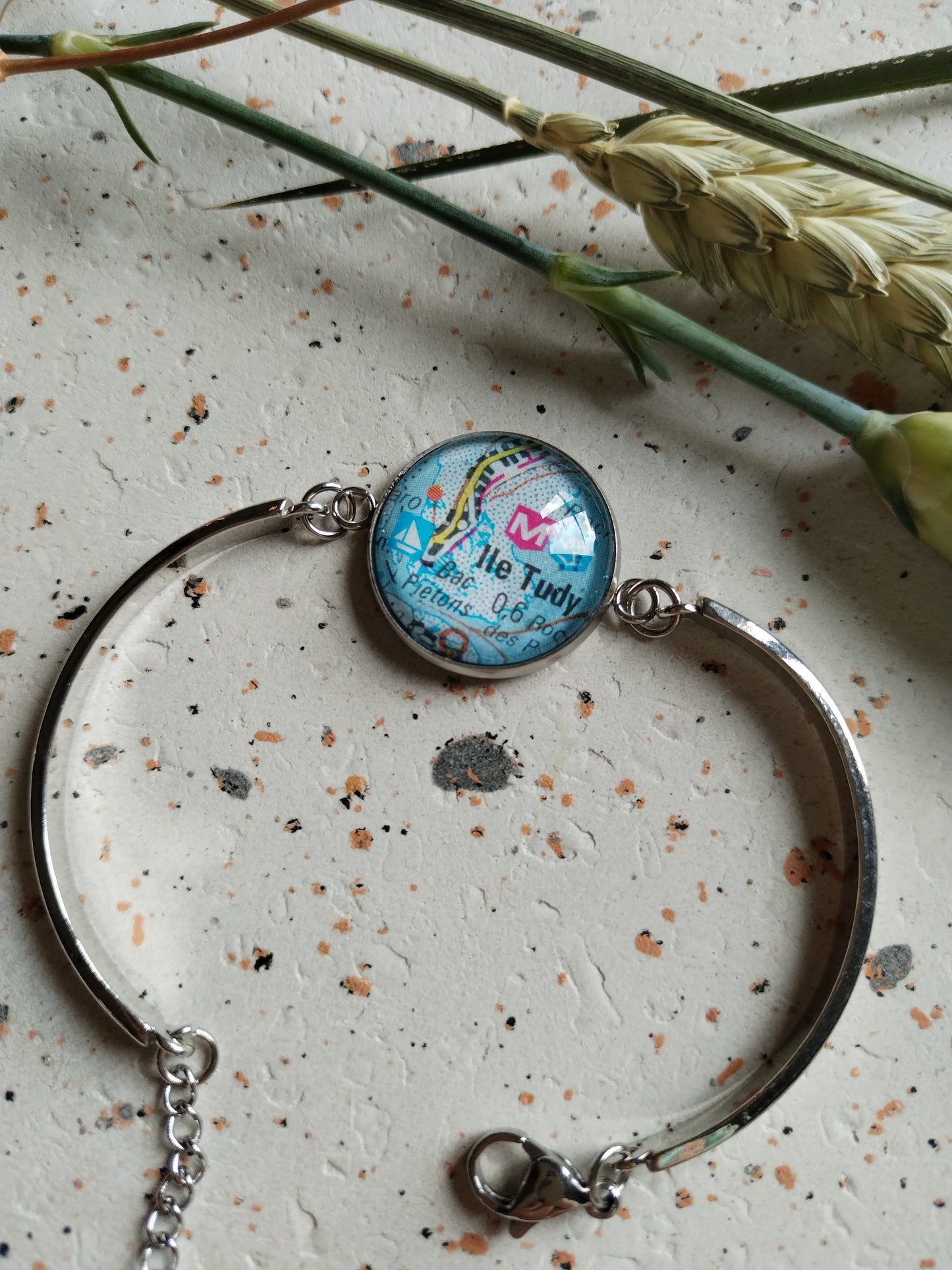 Bracelet rigide acier inoxydable - 20mm - Recyclage carte routière Ile Tudy (29)