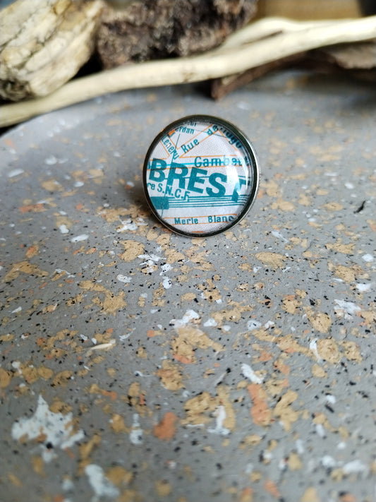 Brest- Bague cabochon 25mm - Recyclage carte routière
