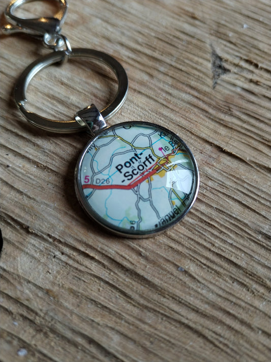 Porte clé carte routière -recyclage Pont-Scorff