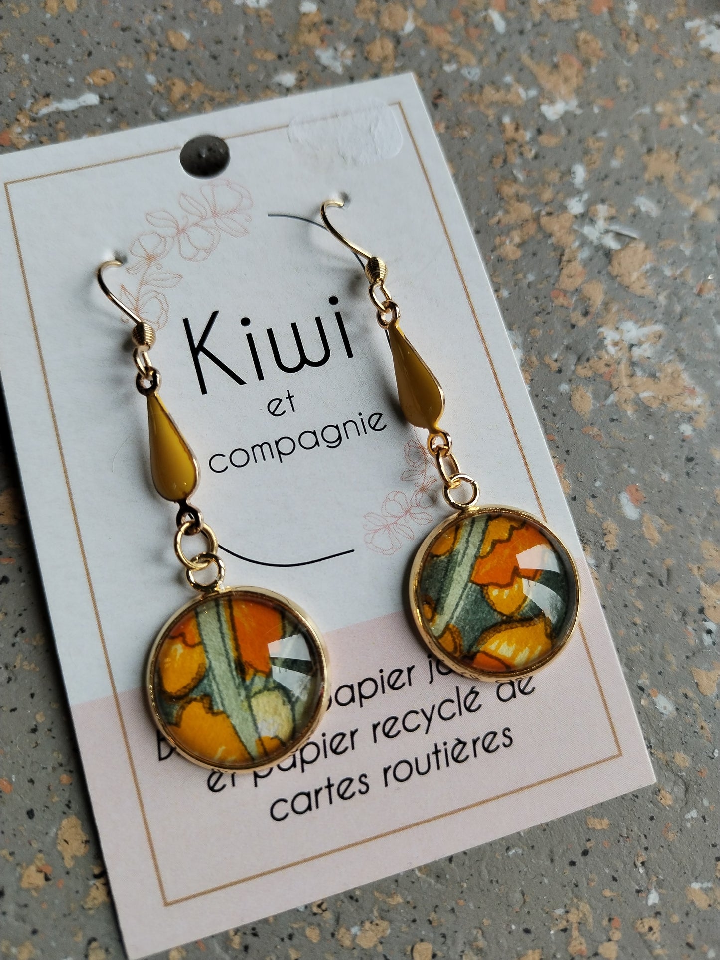 Boucles d'oreilles jaune et kaki