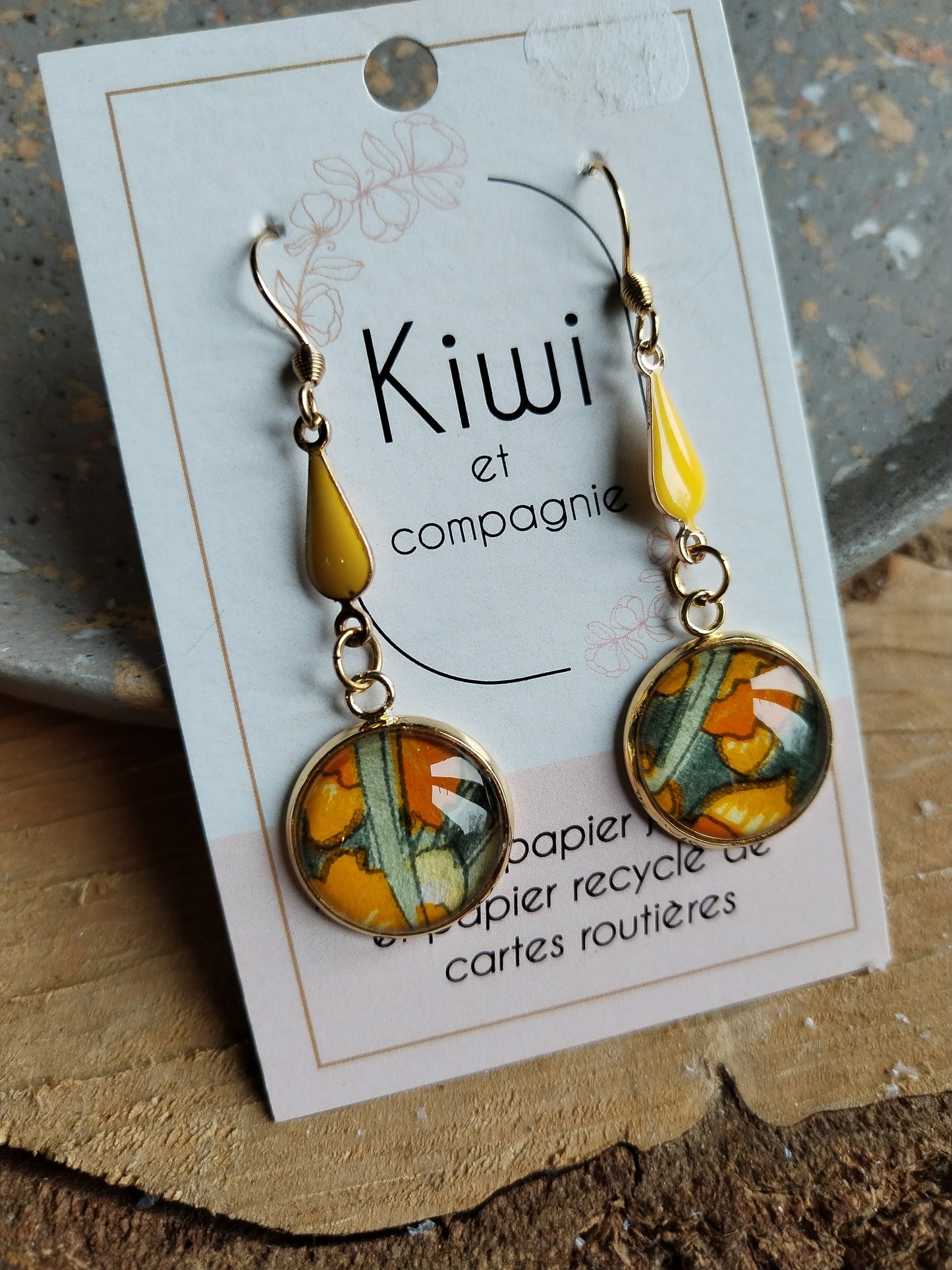Boucles d'oreilles jaune et kaki