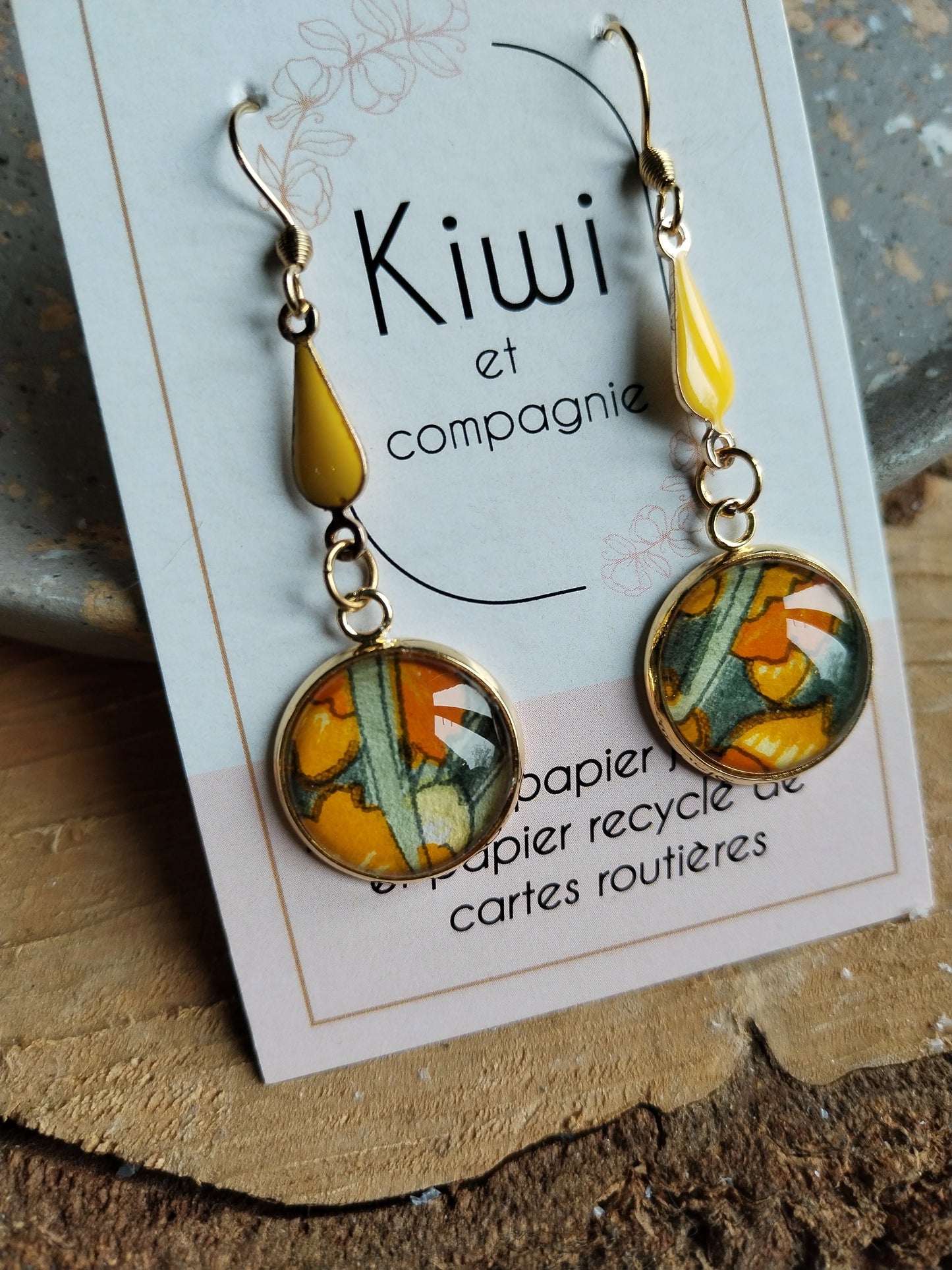 Boucles d'oreilles jaune et kaki
