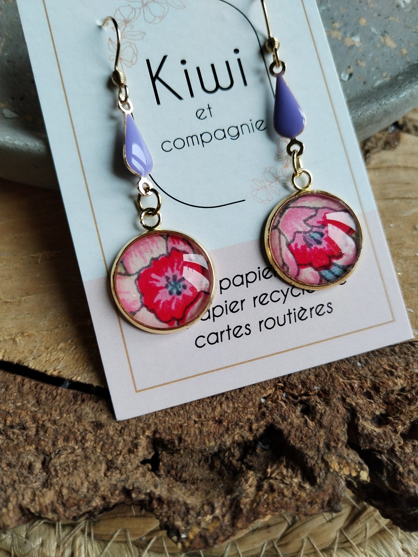 Boucles d'oreilles violet et rose