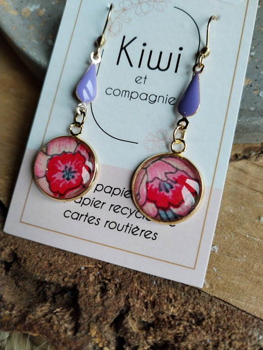 Boucles d'oreilles violet et rose