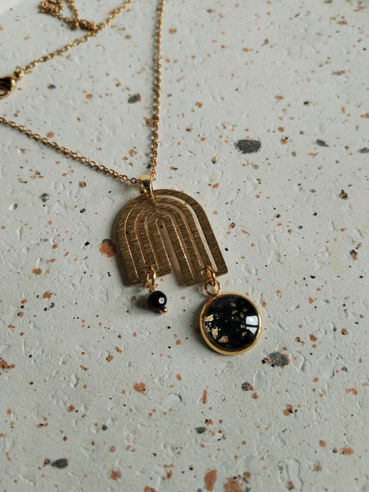 Collier cabochon 16mm en acier inoxydable doré -arc-en-ciel-noir