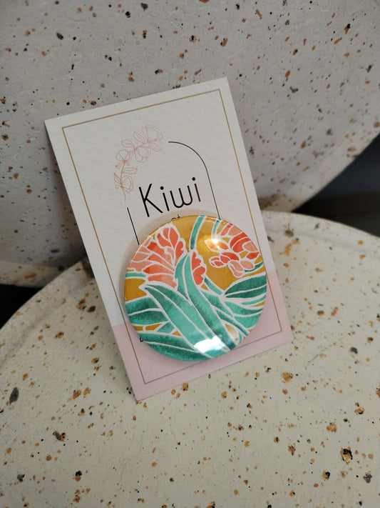 Badge 44 mm - papier japonais jaune feuille