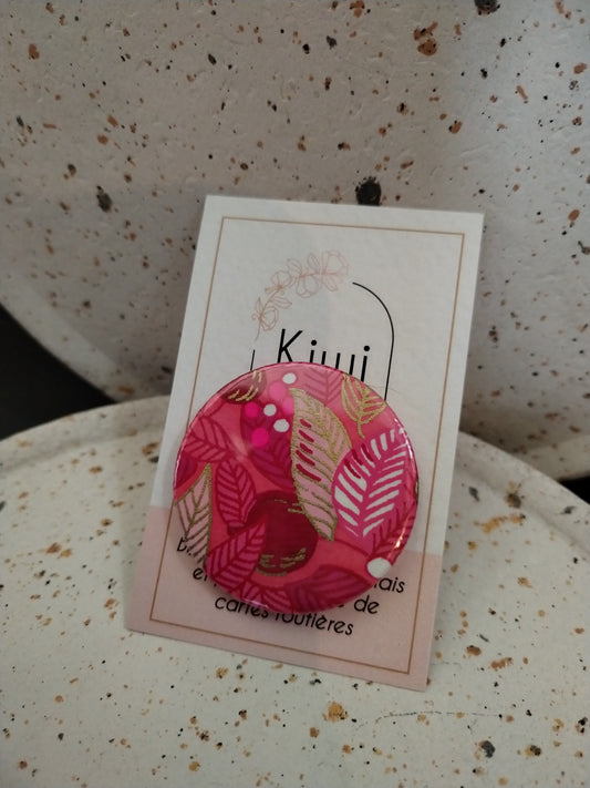 Badge 44 mm - papier japonais,feuille rose
