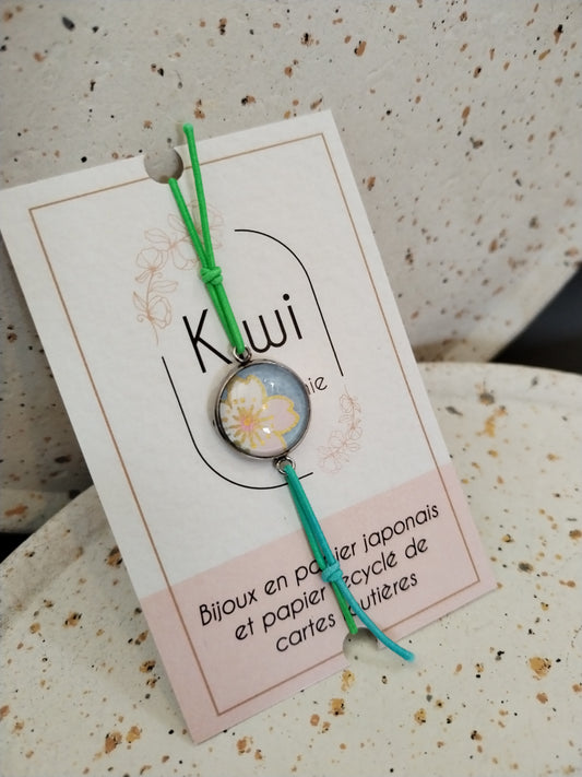 Bracelet élastique papier japonais bleu fleur