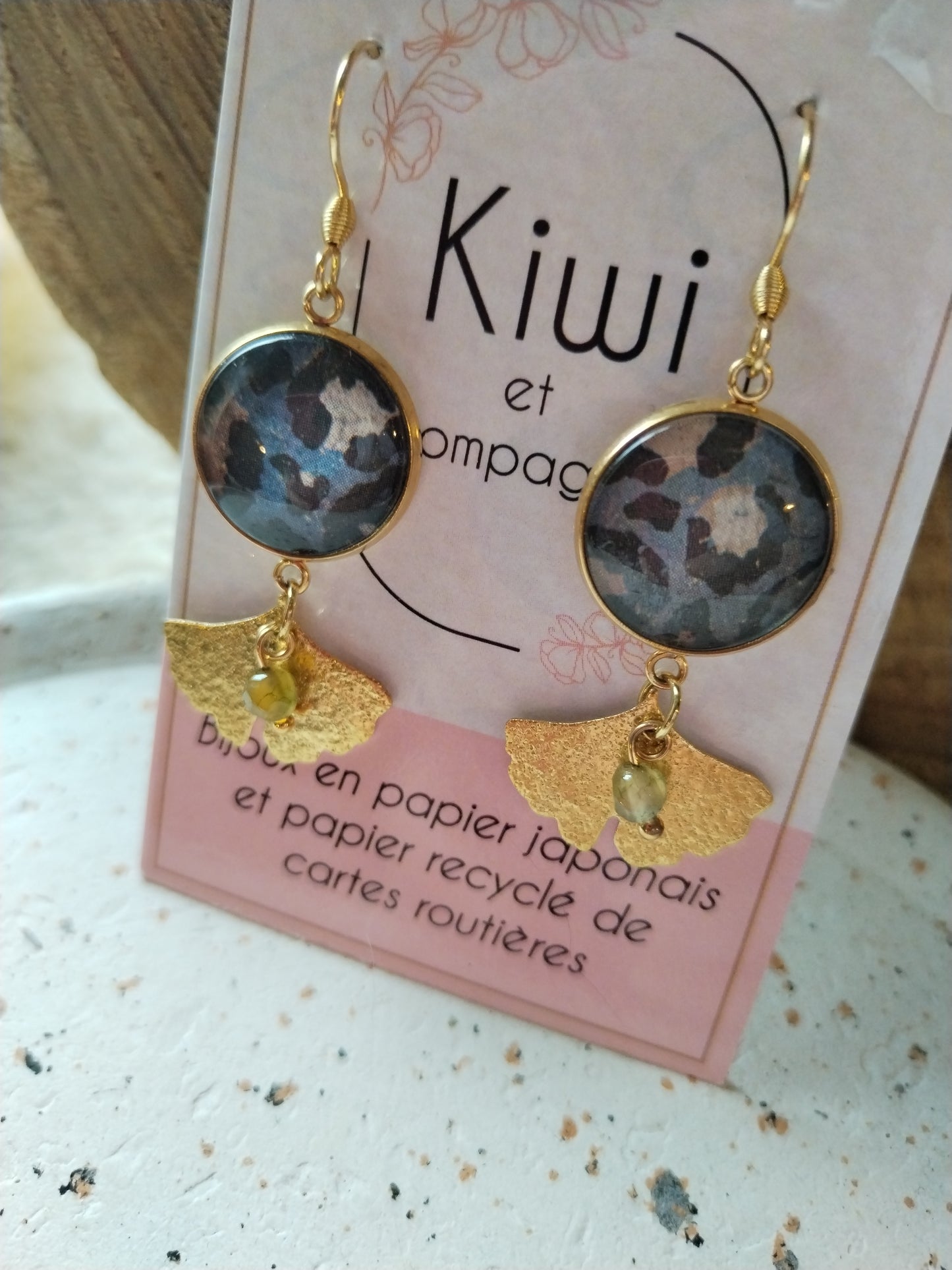 Boucles d'oreilles cabochons ronds 16mm - Acier inoxydable doré - Léopard