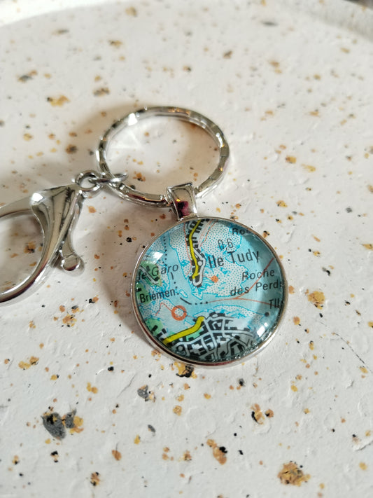 Porte clé recyclage carte routière - Ile Tudy (29) - Finistère