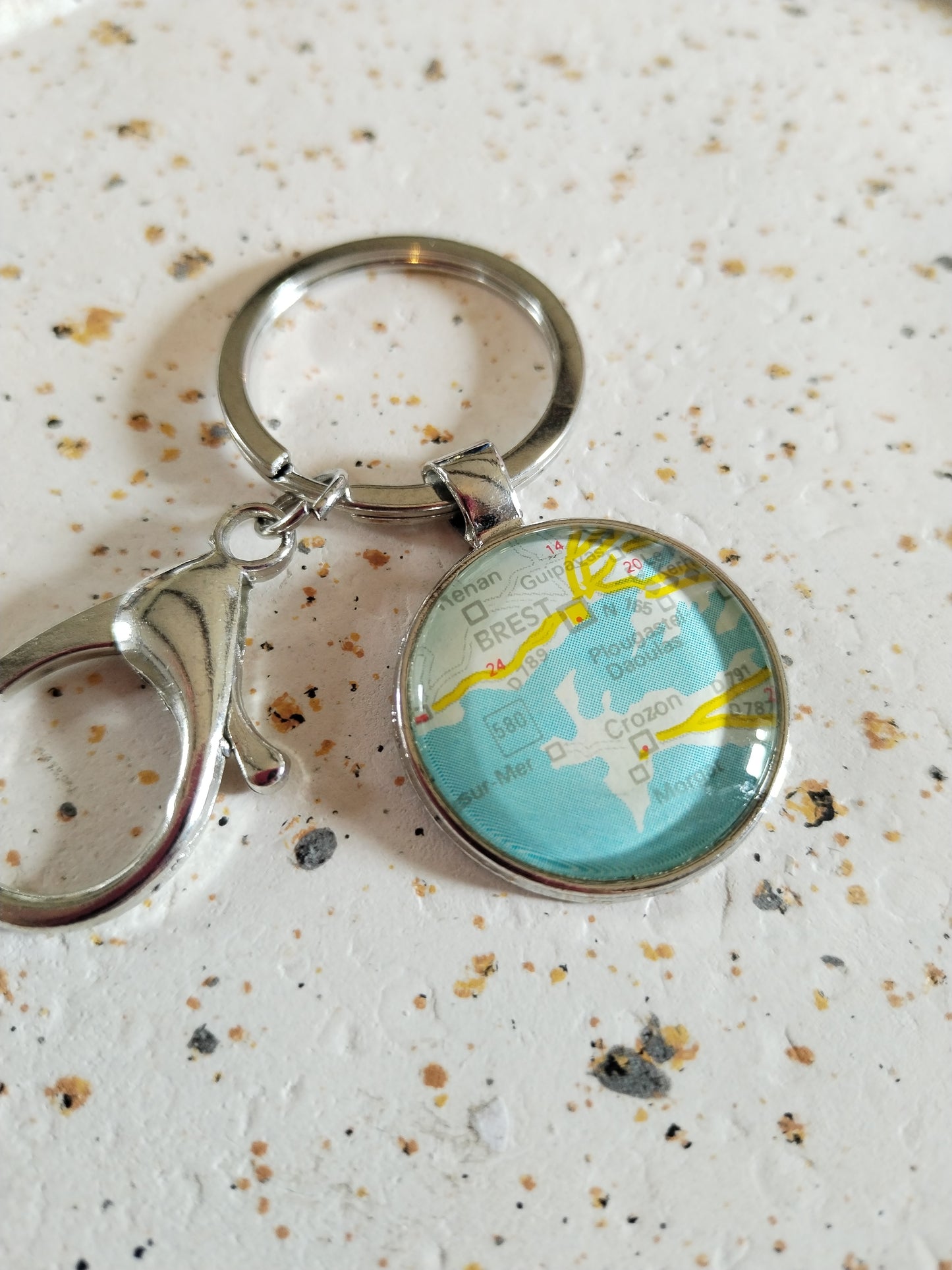 Porte clé recyclage carte routière - Brest, Plougastel Daoulas, Crozon (29) - Finistère