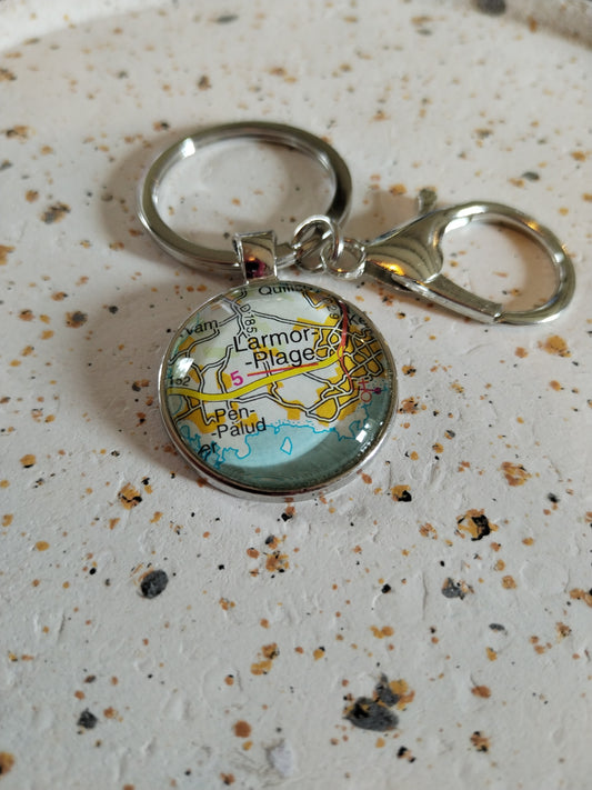 Porte clé recyclage carte routière - Larmor-Plage (56) - Morbihan