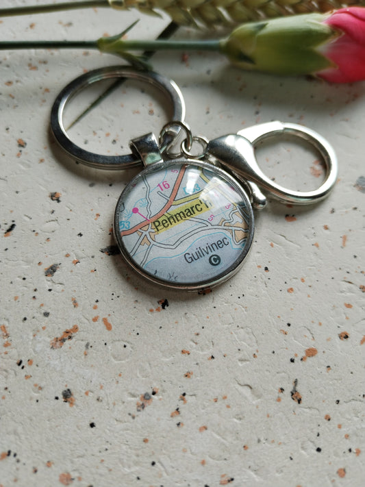 Porte clé ville Penmarc'h carte routière -recyclage