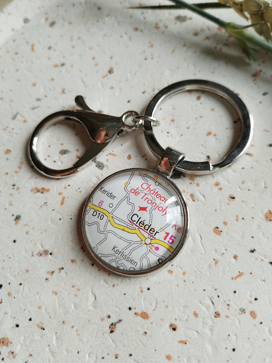 Porte clé ville Cléder carte routière -recyclage