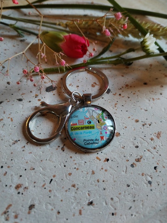Porte clé ville Concarneau carte routière -recyclage