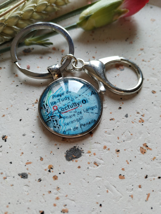 Porte clé ville de Loctudy carte routière -recyclage