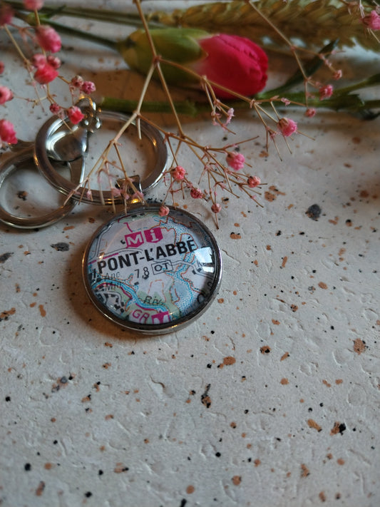 Porte clé ville Pont l'Abbe carte routière -recyclage