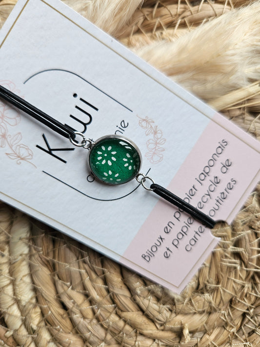 Bracelet élastique papier japonais vert