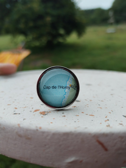 Cap de l'homy- Bague ajustable ronde cabochon 20mm - Recyclage carte routière