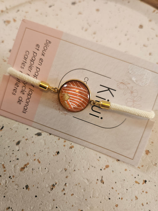 Bracelet réglable en coton creme- cabochon orange