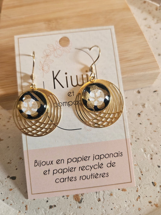 Boucles d'oreilles cabochons ronds 14mm - Acier inoxydable dore -cercle filigrane