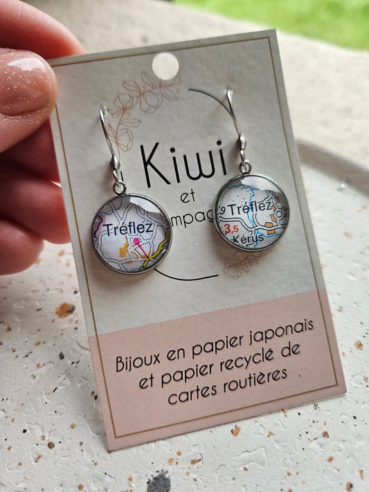 Boucles d'oreilles cartes routières Tréflez