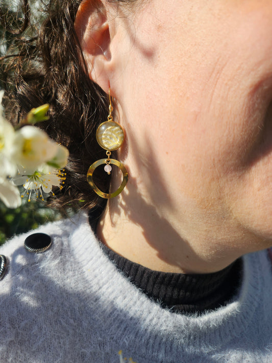 Boucles d'oreilles cabochons ronds 16mm - Acier doré -anneau laiton
