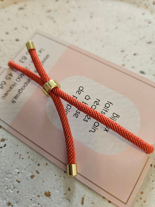 Bracelet réglable en coton orange- cabochon fleur orange