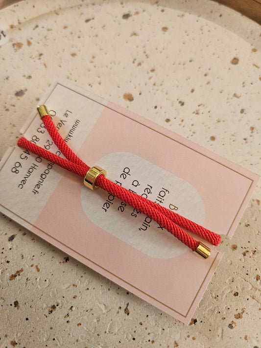 Bracelet réglable en coton rouge - cabochon oval-rouge