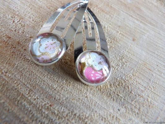 Barrettes double - papier japonais rose et doré
