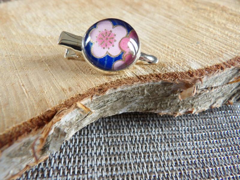 Barrette - croco bleu /fleur rose