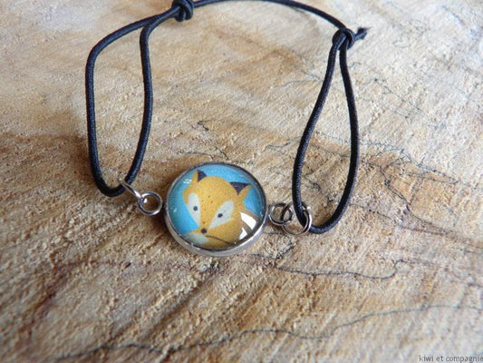 Bracelet élastique noir avec cabochon renard