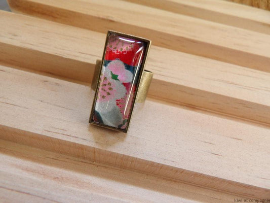 Bague rectangle bronze - collection flora : gris, rouge, blanc