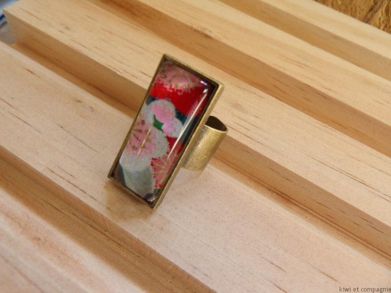 Bague rectangle bronze - collection flora : gris, rouge, blanc