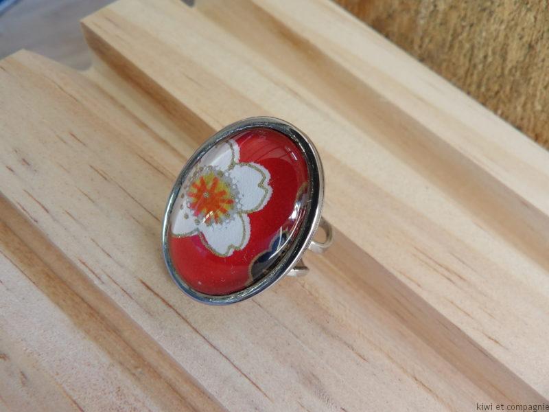 Bague ovale papier rouge acier inoxydable