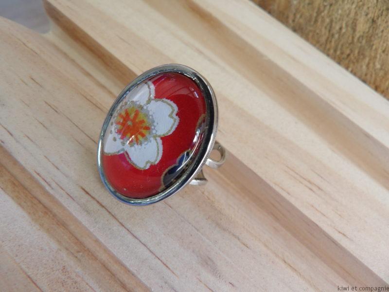 Bague ovale papier rouge acier inoxydable