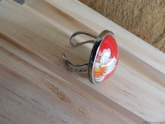 Bague ovale papier rouge acier inoxydable