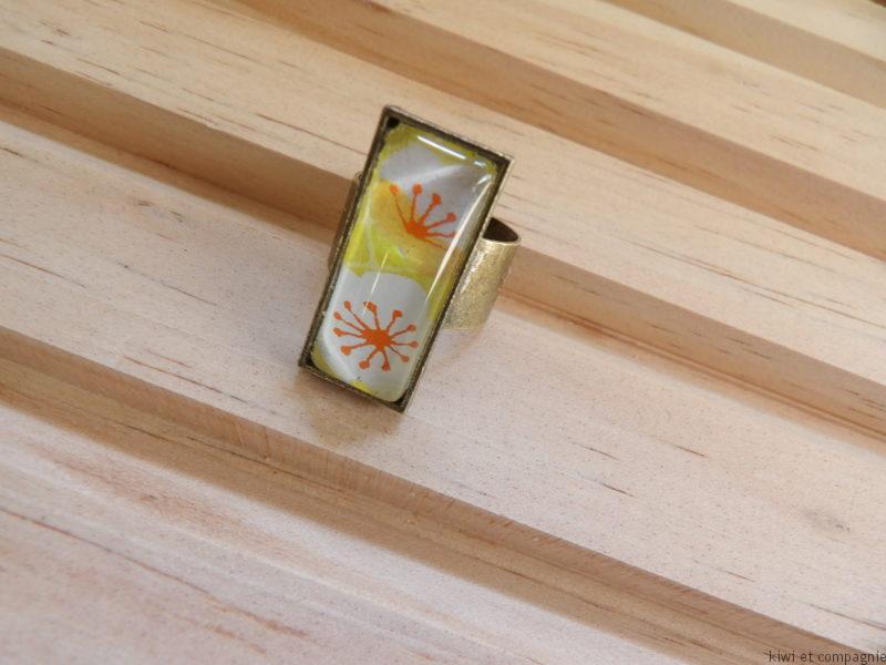 Bague rectangle papier japonais jaune