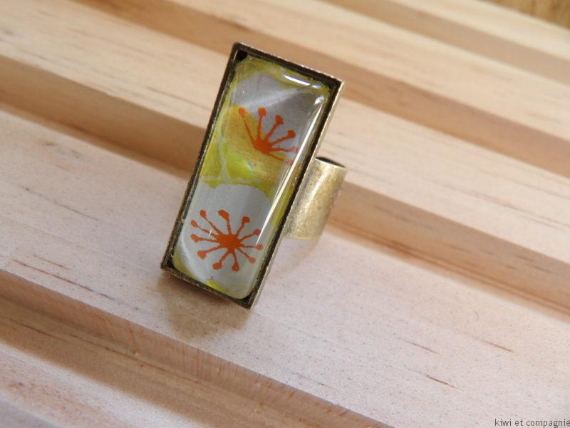 Bague rectangle papier japonais jaune