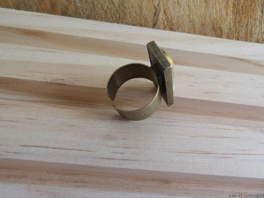 Bague rectangle papier japonais jaune